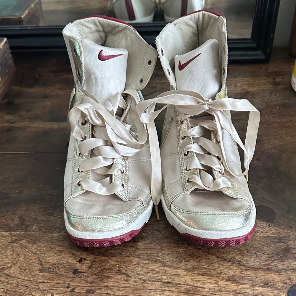 Nike Women's High-Top Sneakers - Cream and Red